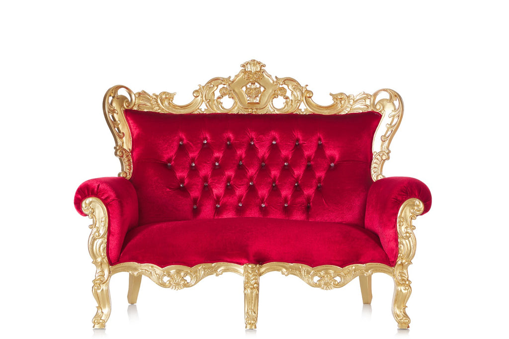 "Farrah" Royal Love Seat Sofa - Red Velvet / Gold
