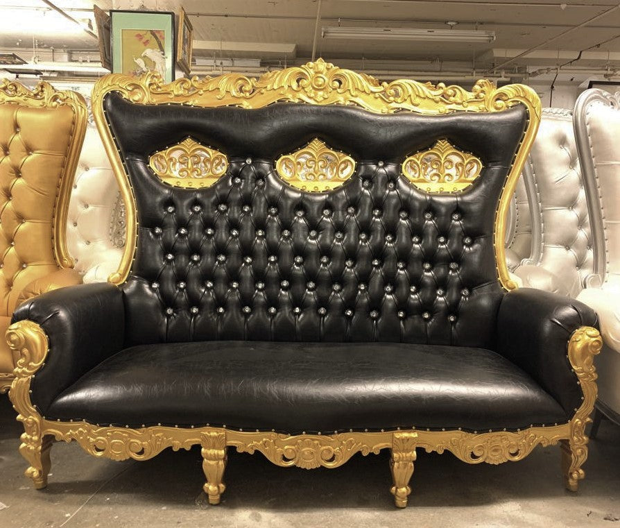 "Triple Crown Tiffany" Love Seat Throne - Black / Gold