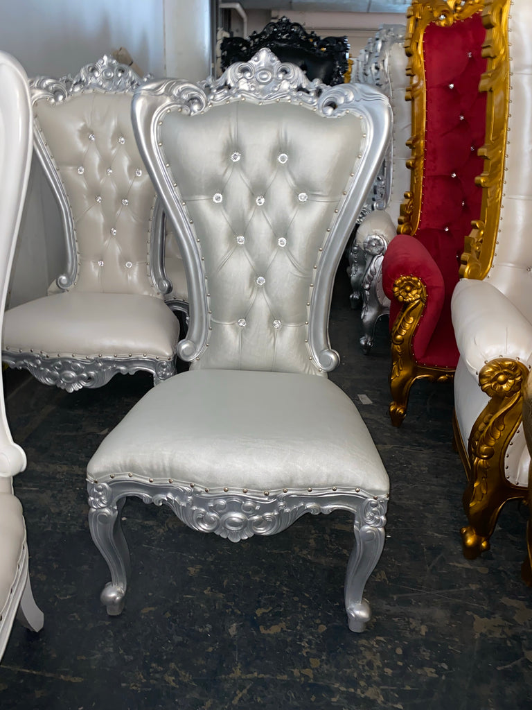"Valentina" Accent Armless Throne Chair - Silver / Silver