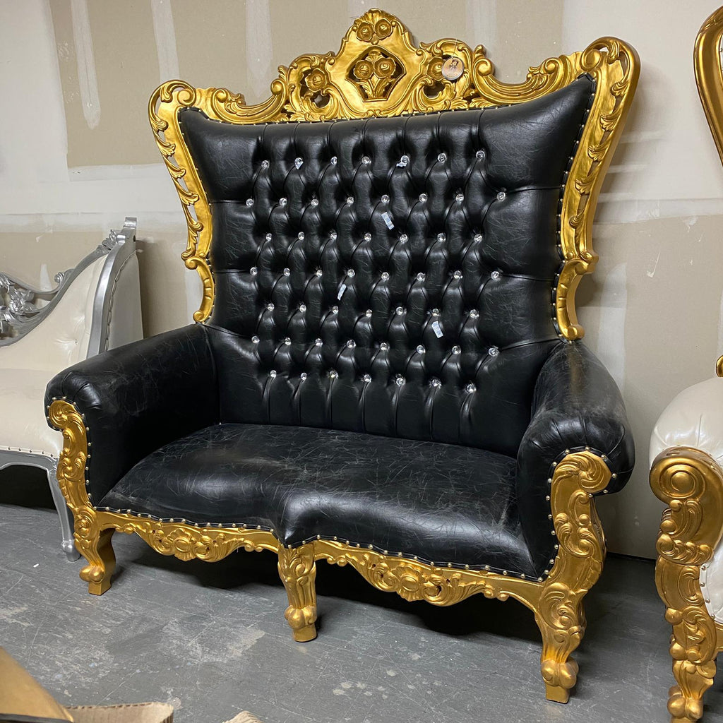 "King Caroleous" Royal Love Seat Throne - Black / Gold