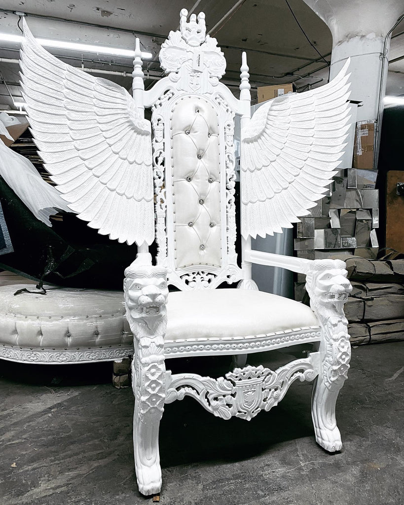 "King David" Angelic Lion Throne Chair - White / White