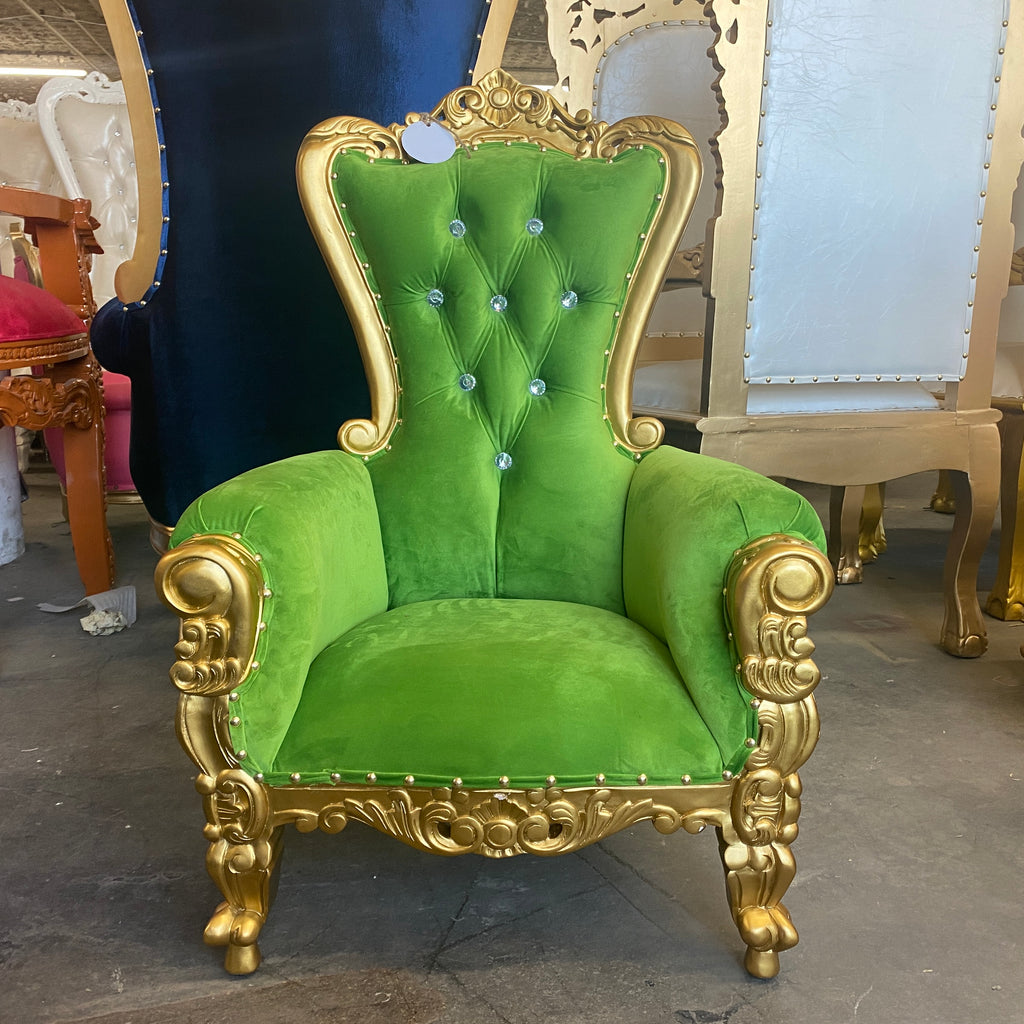 "Mini Tiffany" Kids Throne Chair - Light Green Velvet / Gold