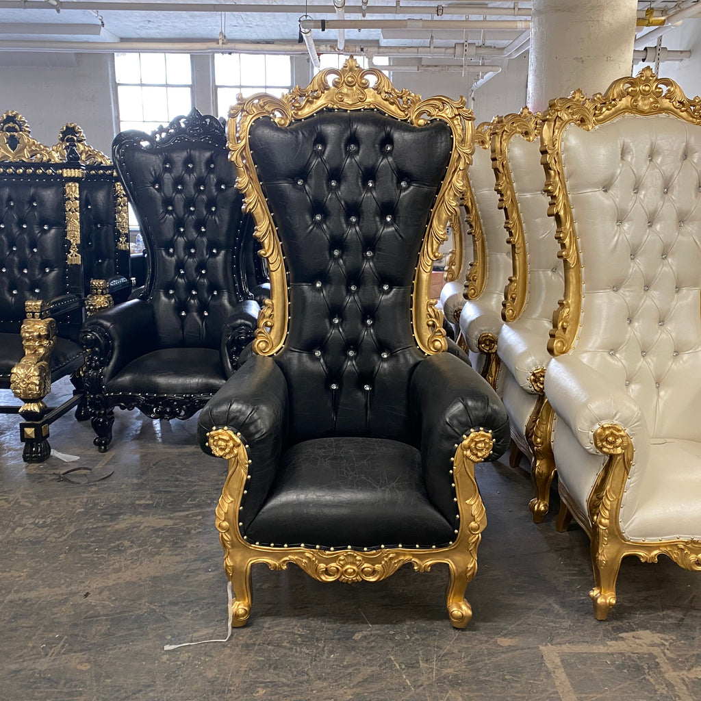 "Queen Isabelle" Throne Chair - Black / Gold