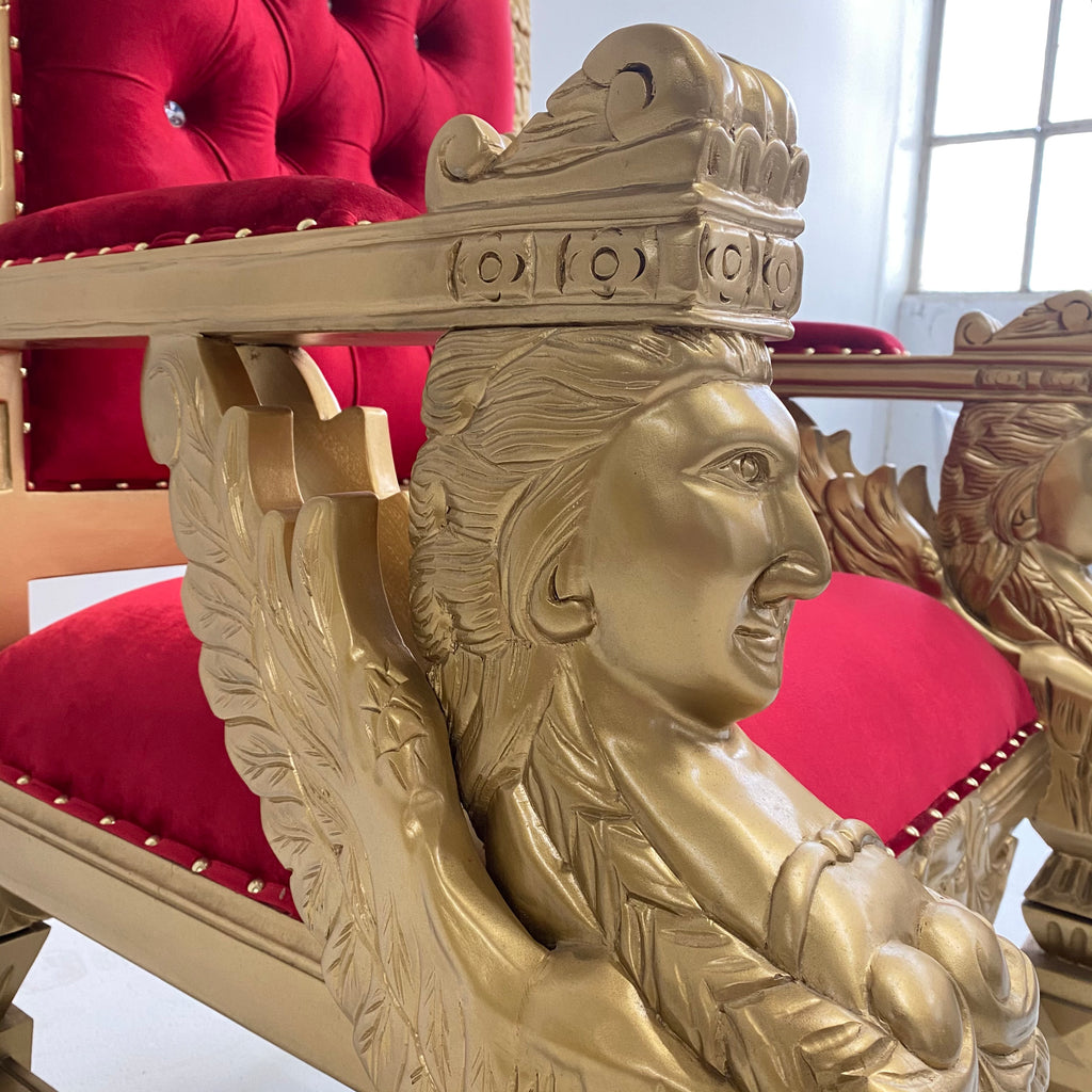 "King Samuel" Angelic Face Throne Chair - Red Velvet / Gold