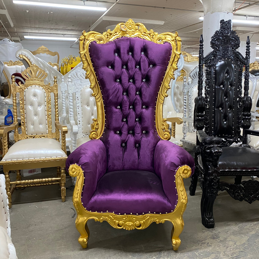 "Queen Isabelle" Throne Chair - Purple Velvet / Gold