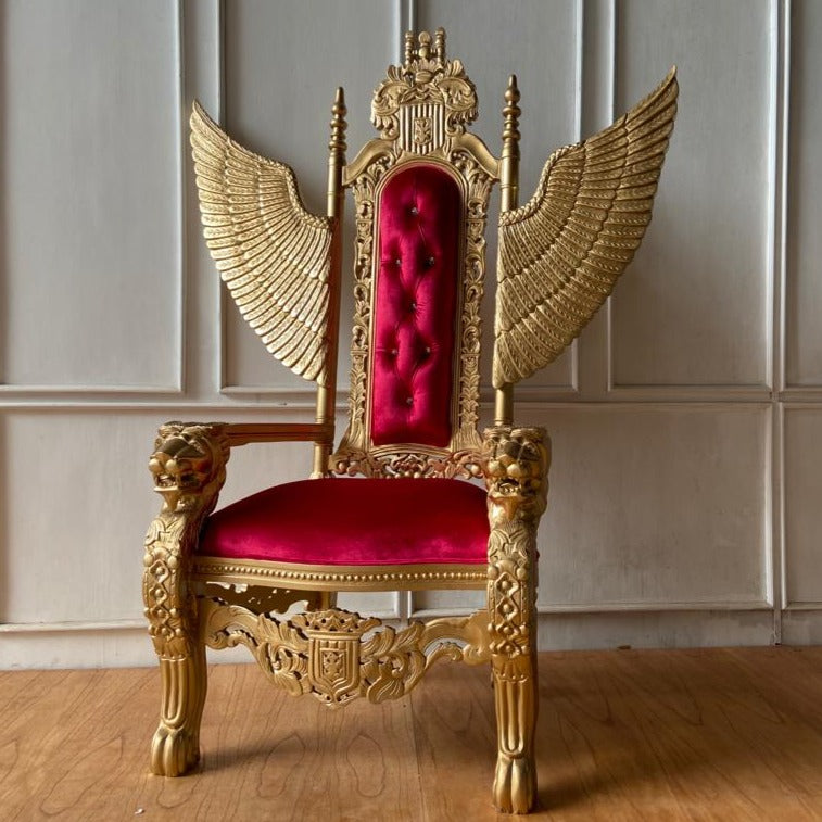 "King David" Angelic Lion Throne Chair - Red Velvet / Gold