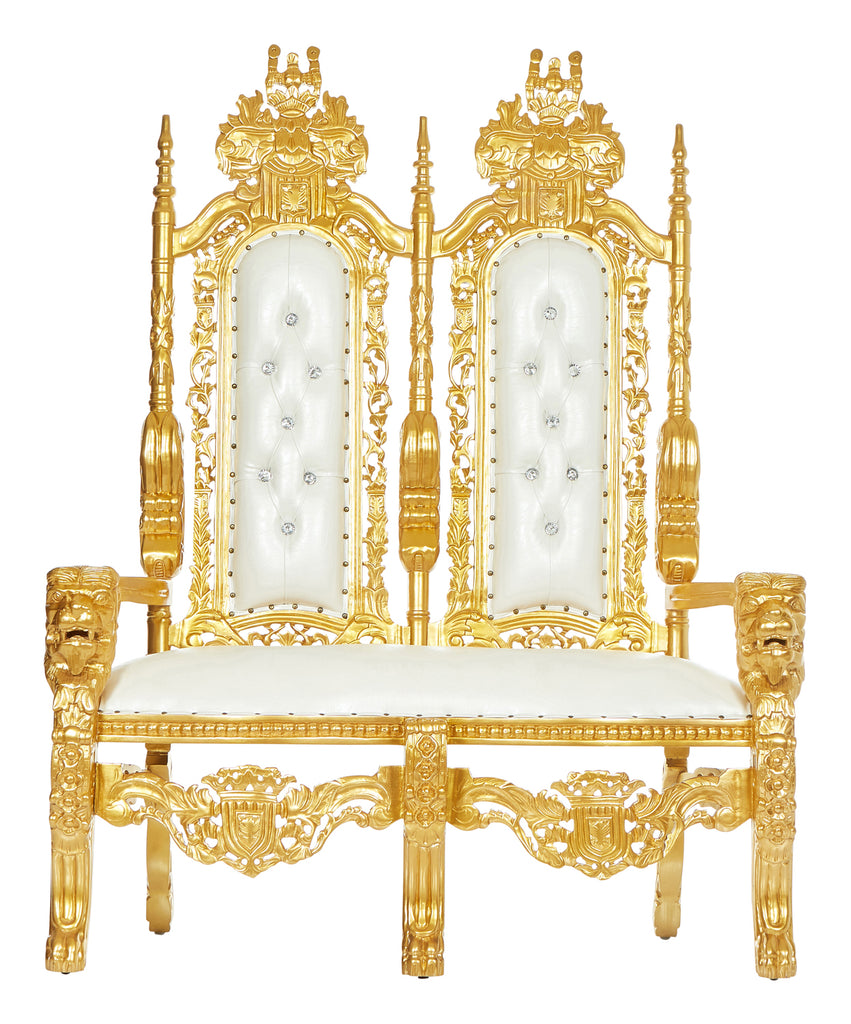 "King David" Lion Throne Love Seat - White / Gold