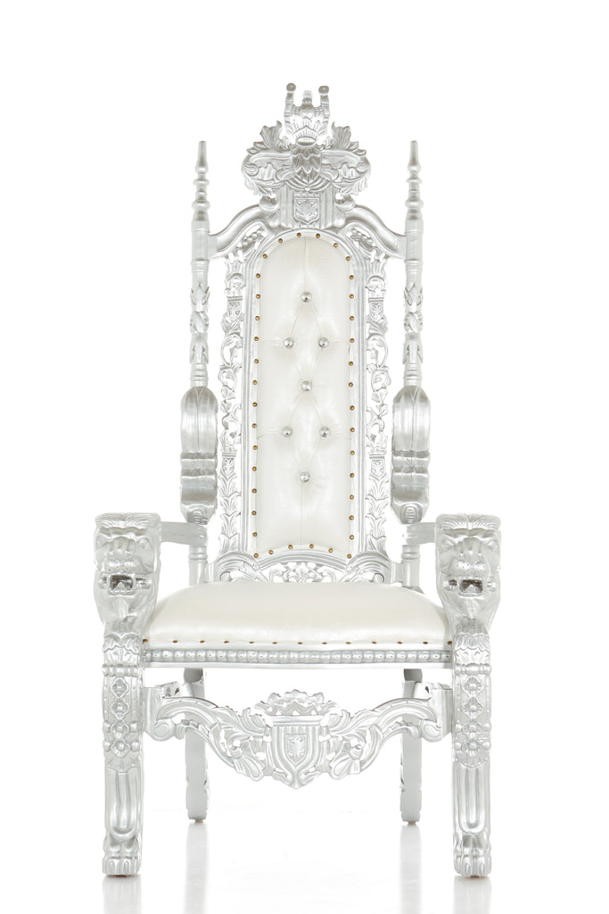 "King David" Lion Throne Chair - White / Silver
