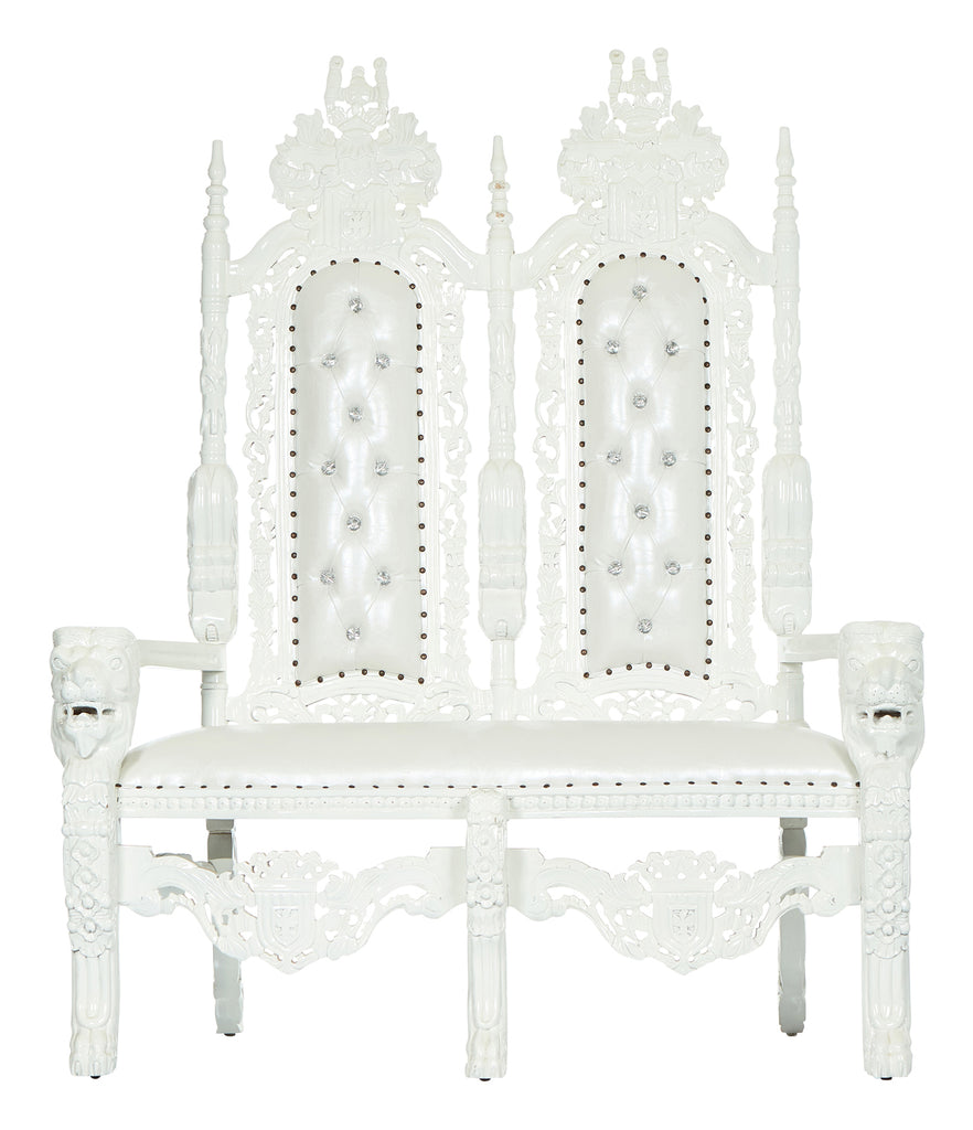 "King David" Lion Throne Love Seat - White / White