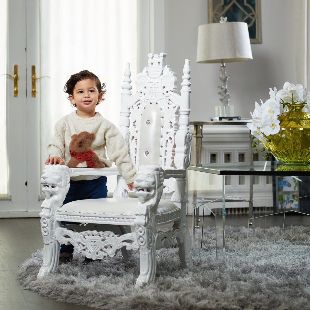 "Mini King David" Lion Throne Chair - White / White