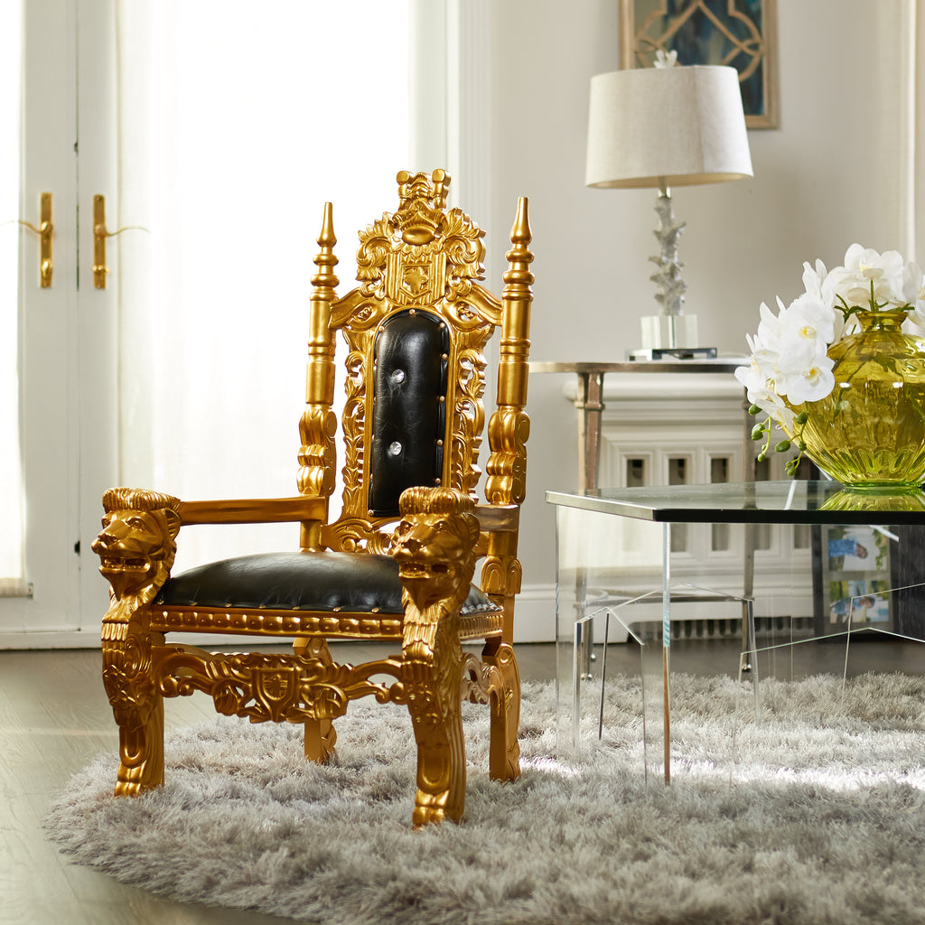 "Mini King David" Lion Throne Chair - Black / Gold