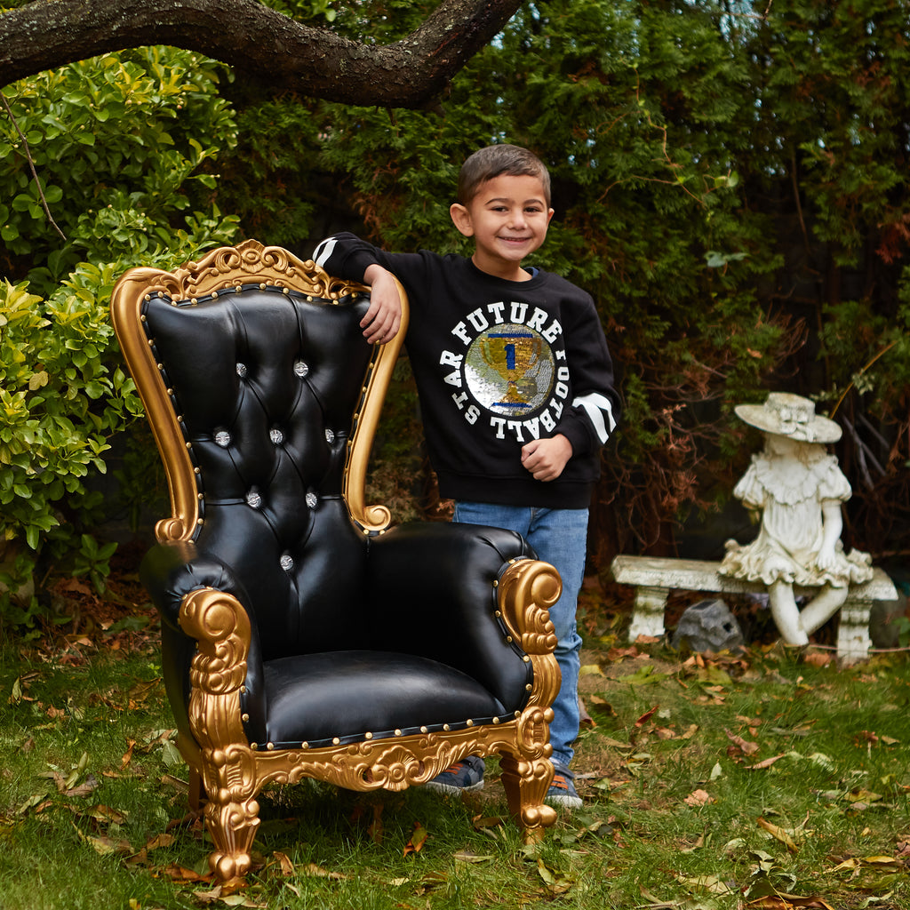 "Mini Tiffany" Kids Throne Chair - Black / Gold