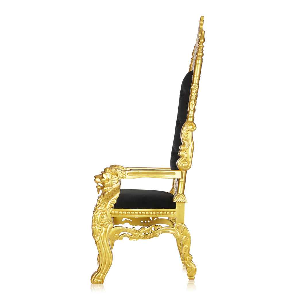 "King David" Lion Throne Chair - Black Velvet / Gold