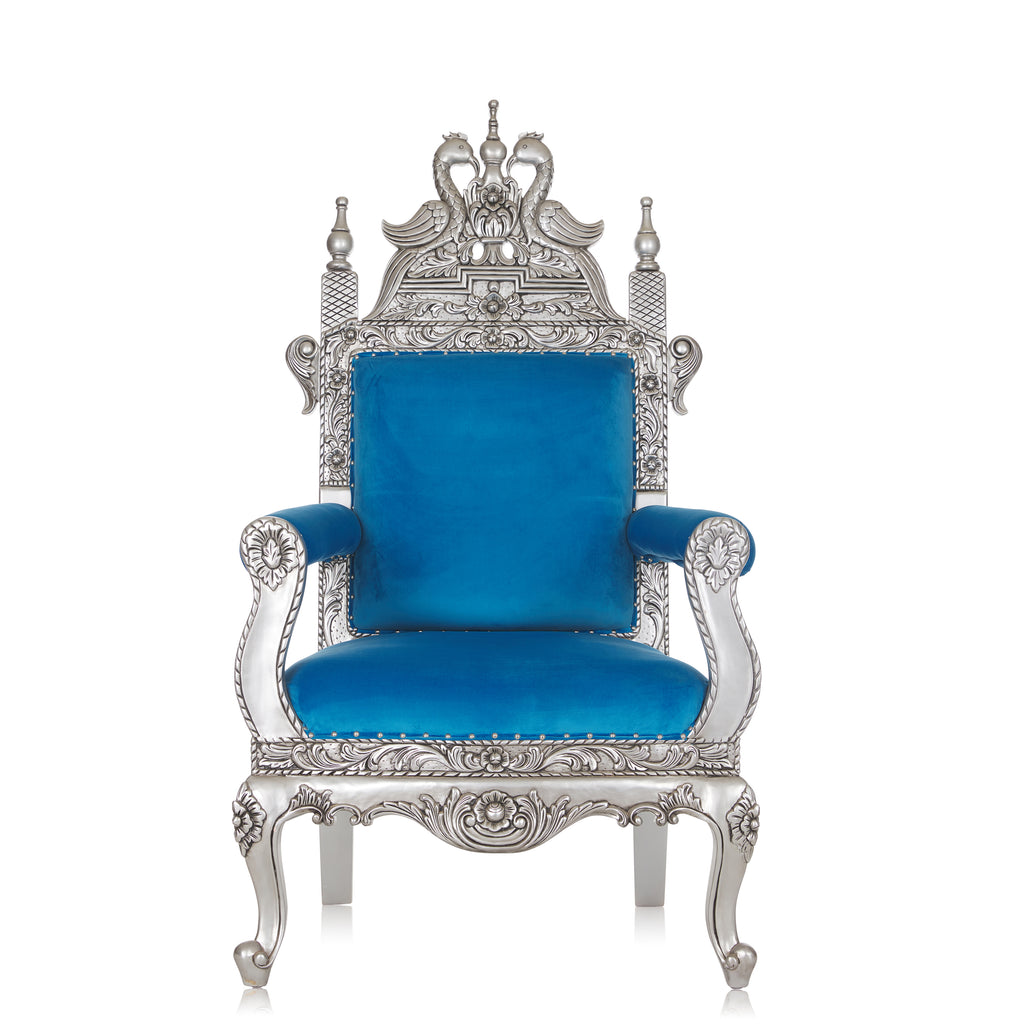 "Swan" Royal Throne Chair - Light Blue / Silver