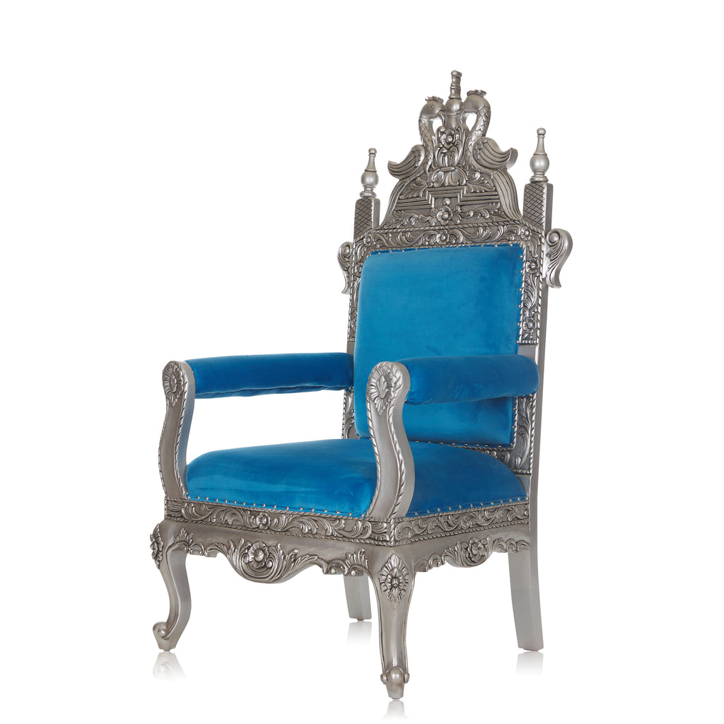 "Swan" Royal Throne Chair - Light Blue / Silver