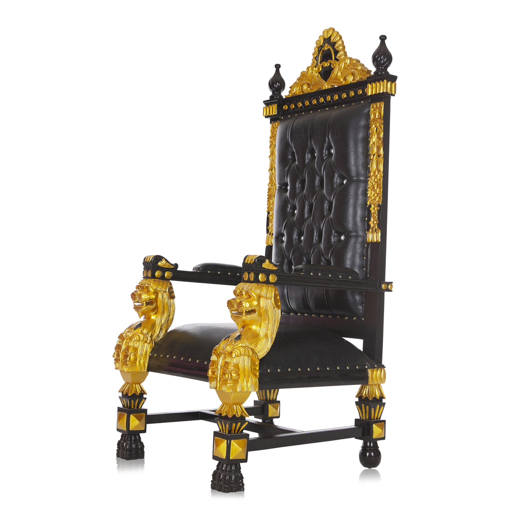 "King Samuel 77" Lion Throne Chair - Black / Gold Leaf