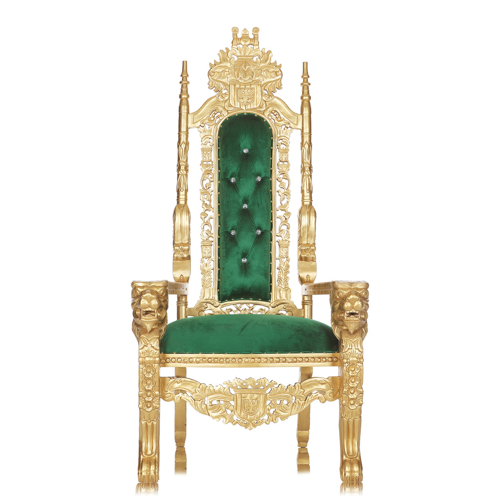 "King David" Lion Throne Chair - Emerald Green / Gold