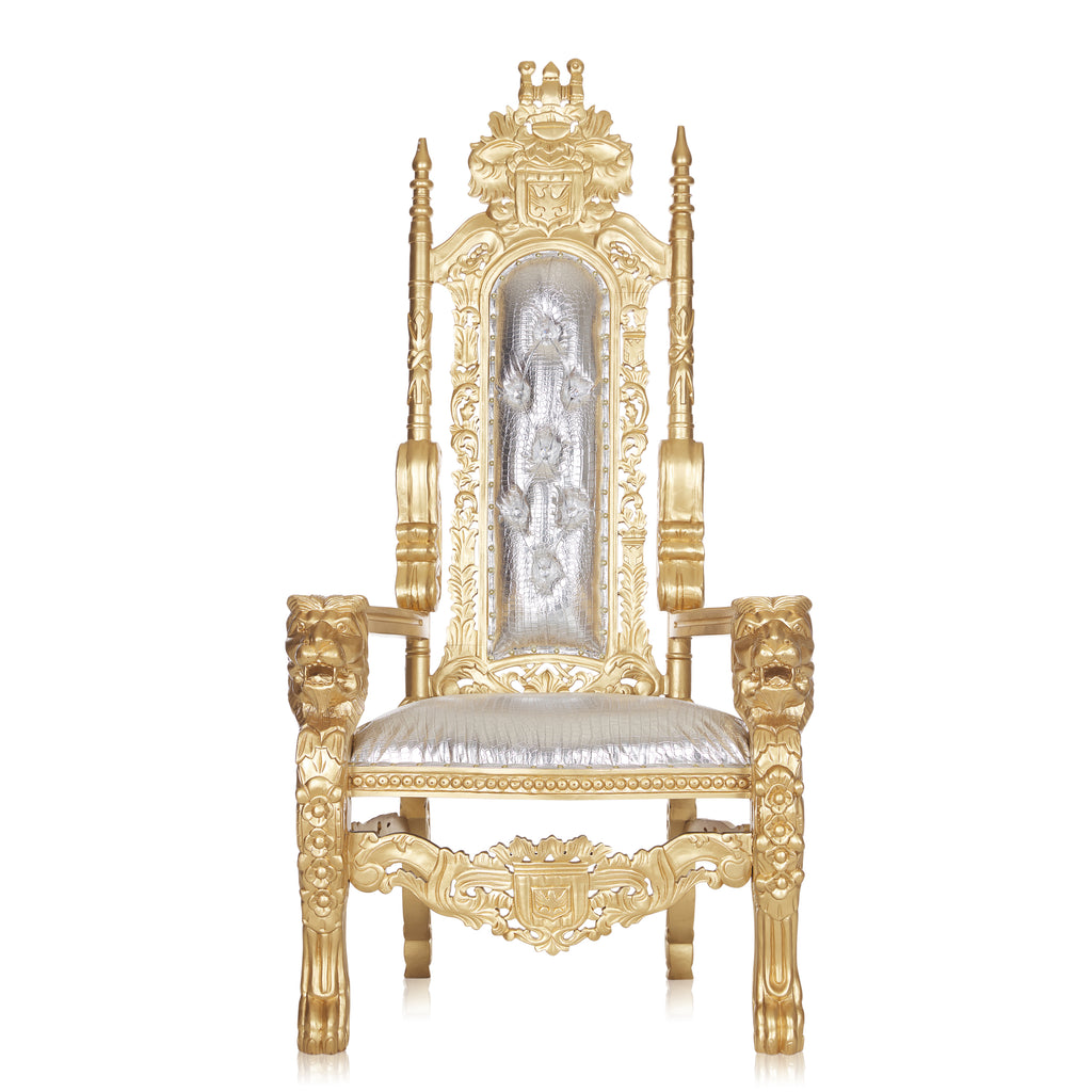 "King David" Lion Throne Chair - Silver Croc Print / Gold