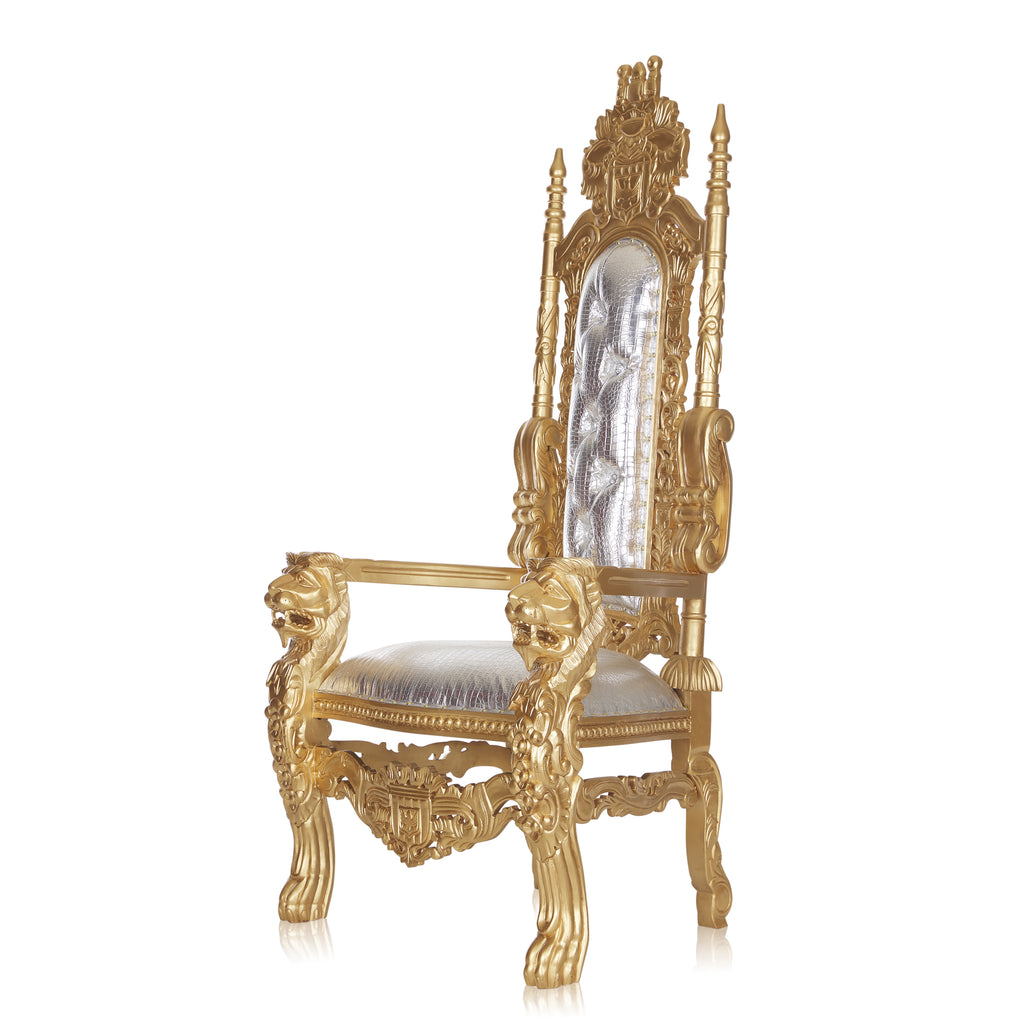 "King David" Lion Throne Chair - Silver Croc Print / Gold