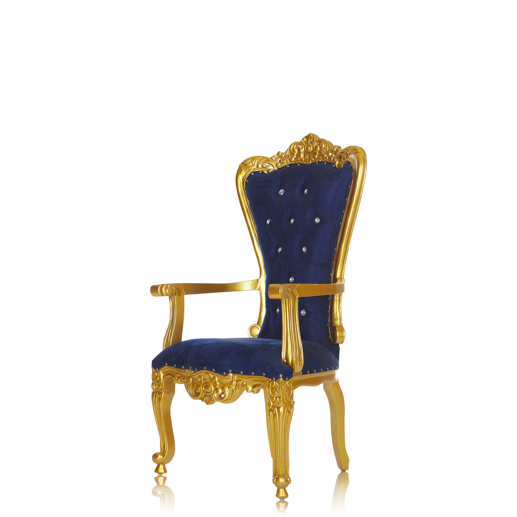 "Valentina" Accent Arm Throne Chair - Blue Velvet / Gold