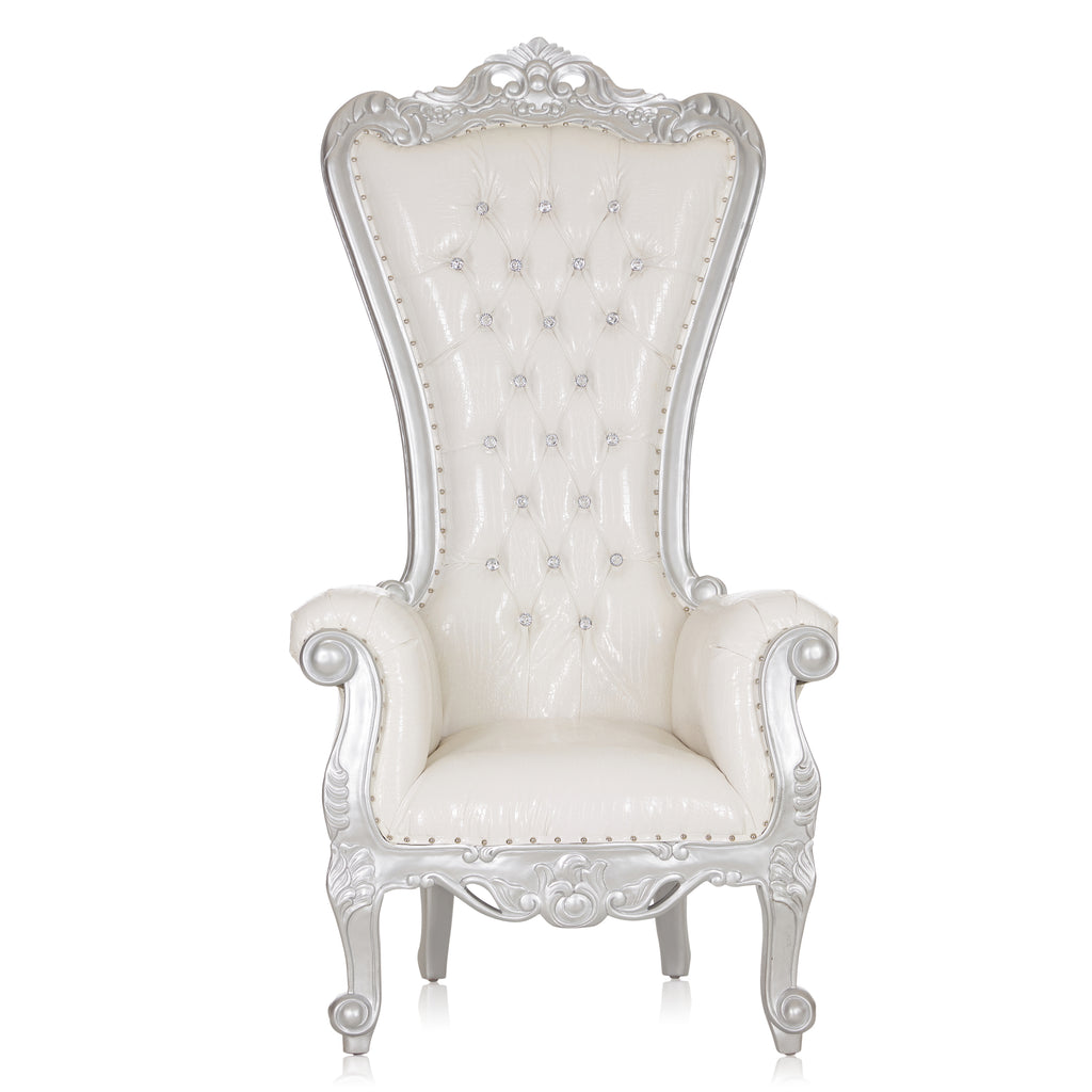 "Queen Tiffany 3.0" Throne Chair - White Croc Print / Silver