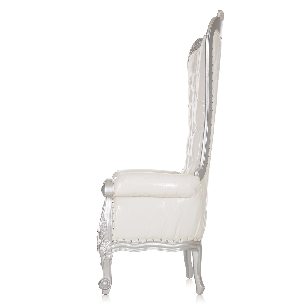 "Queen Tiffany 3.0" Throne Chair - White Croc Print / Silver