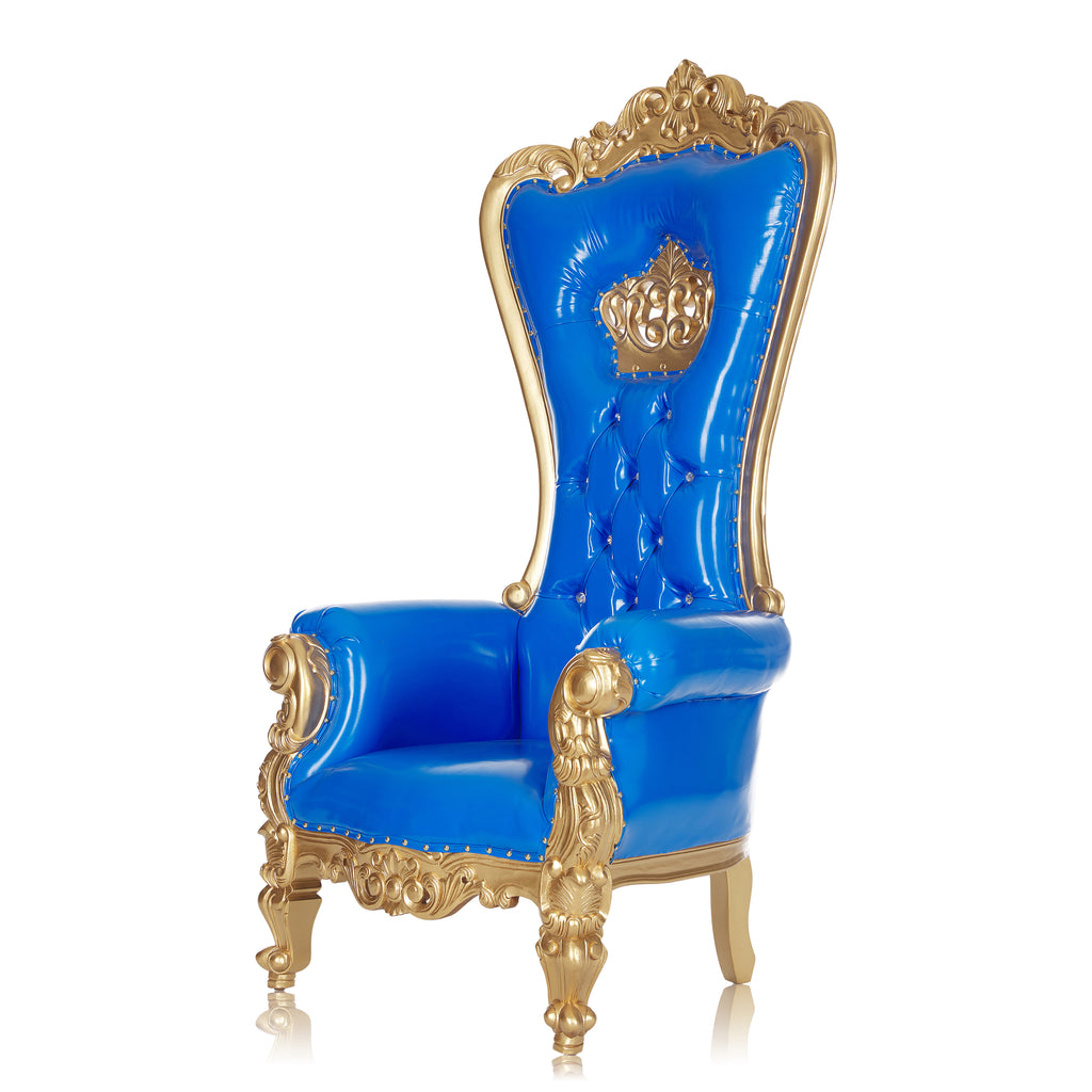 "Crown Tiffany" Throne Chair -  Blue Patent Leather / Gold