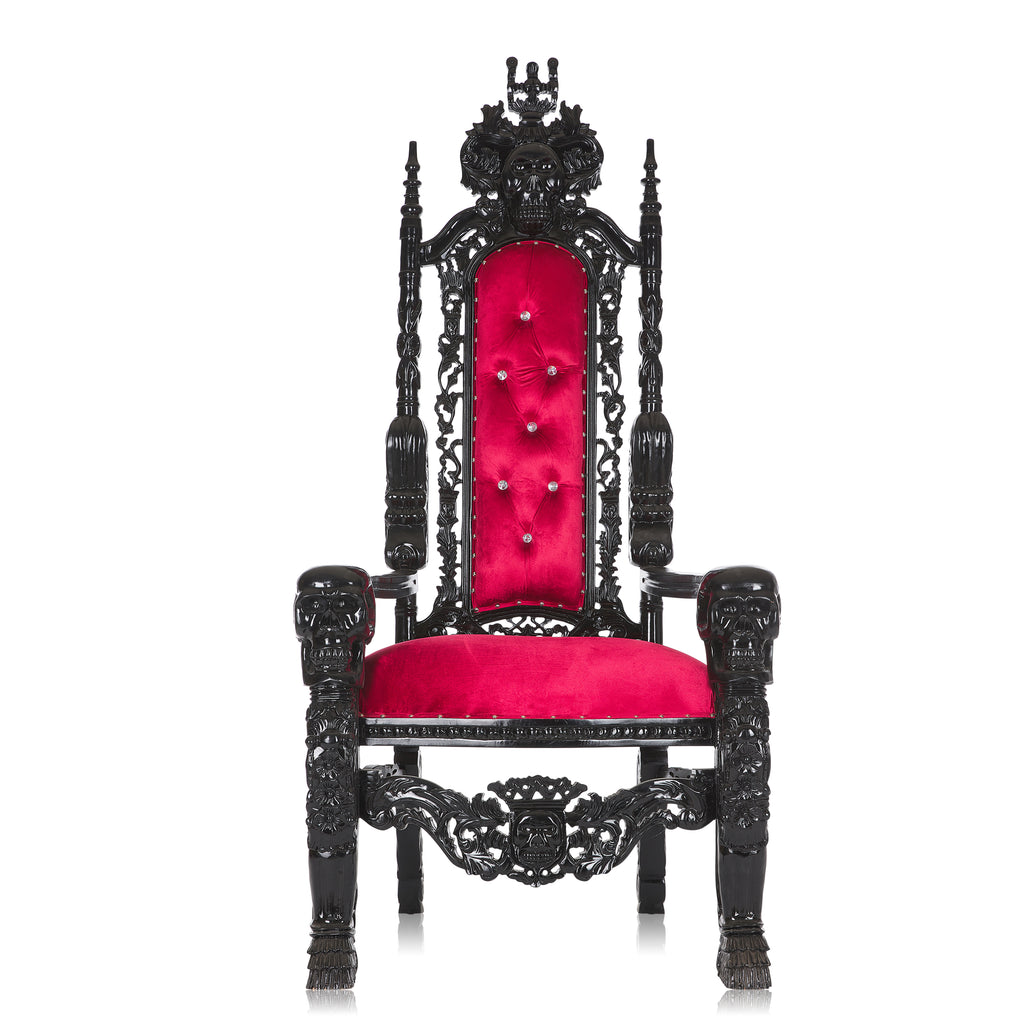 "King David" Skull Face Throne Chair - Red Velvet / Black