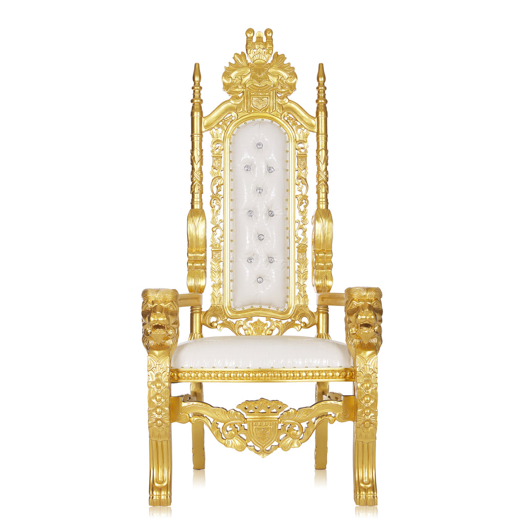 "King David" Lion Throne Chair - White Croc Print / Gold
