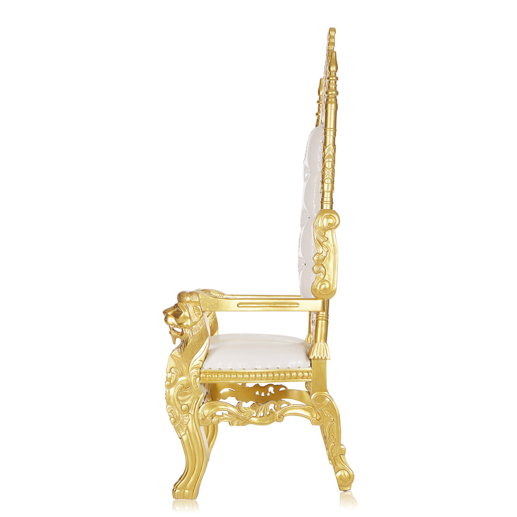 "King David" Lion Throne Chair - White Croc Print / Gold