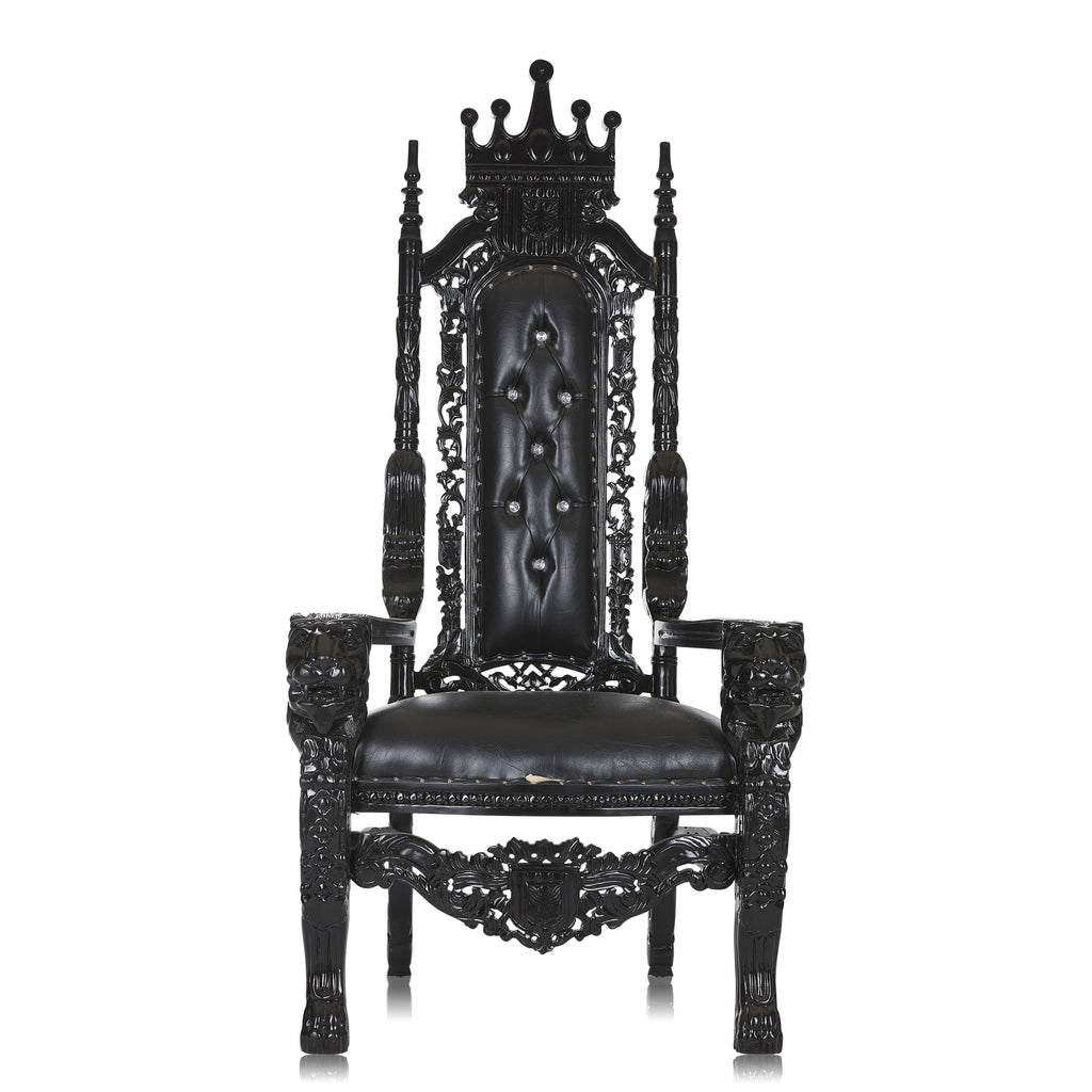 "King David" Crown Lion Throne Chair - Black / Black