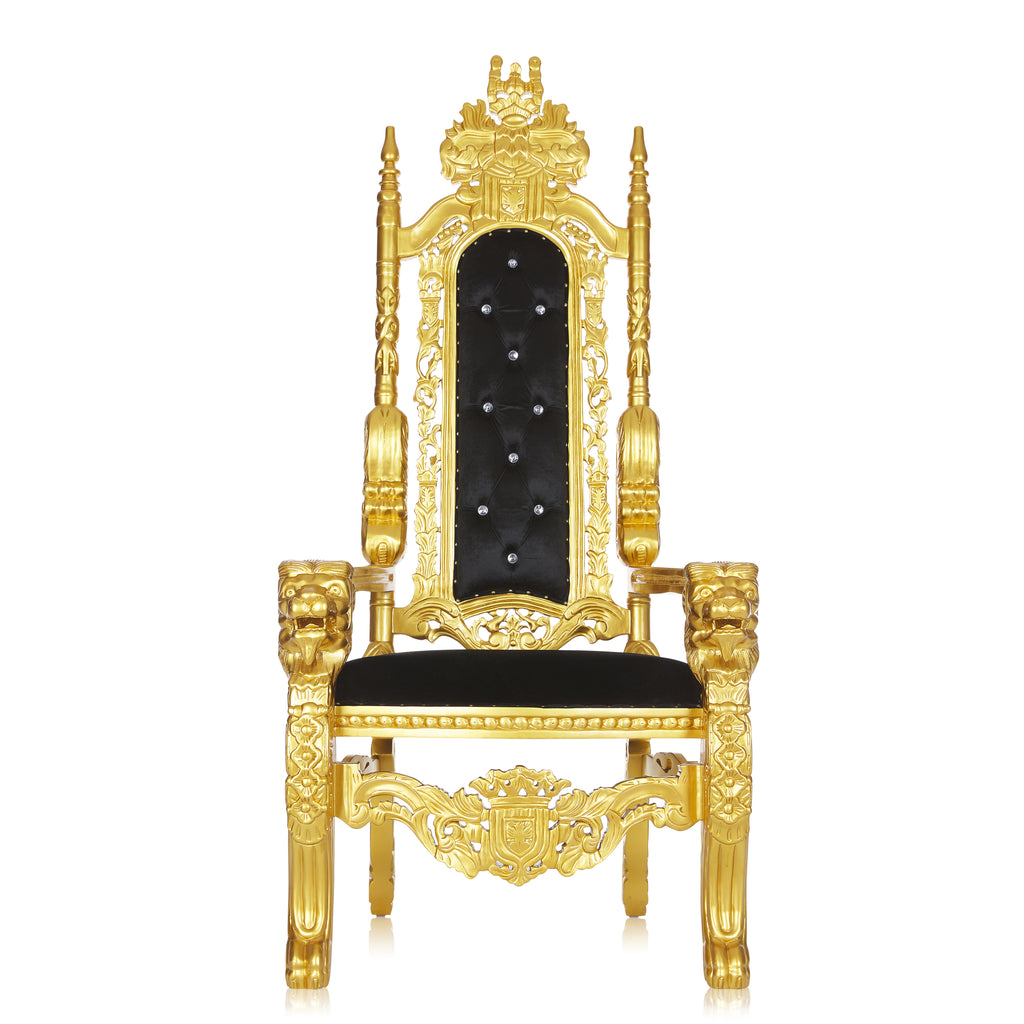 "King David" Lion Throne Chair - Black Velvet / Gold