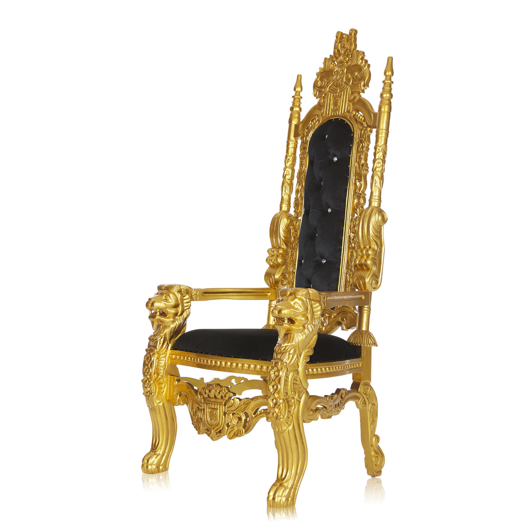 "King David" Lion Throne Chair - Black Velvet / Gold