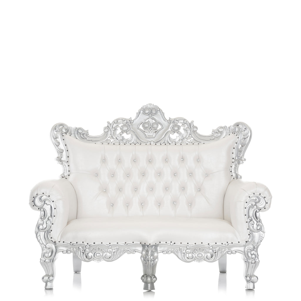 "Farrah" Royal Love Seat Sofa - White / Silver