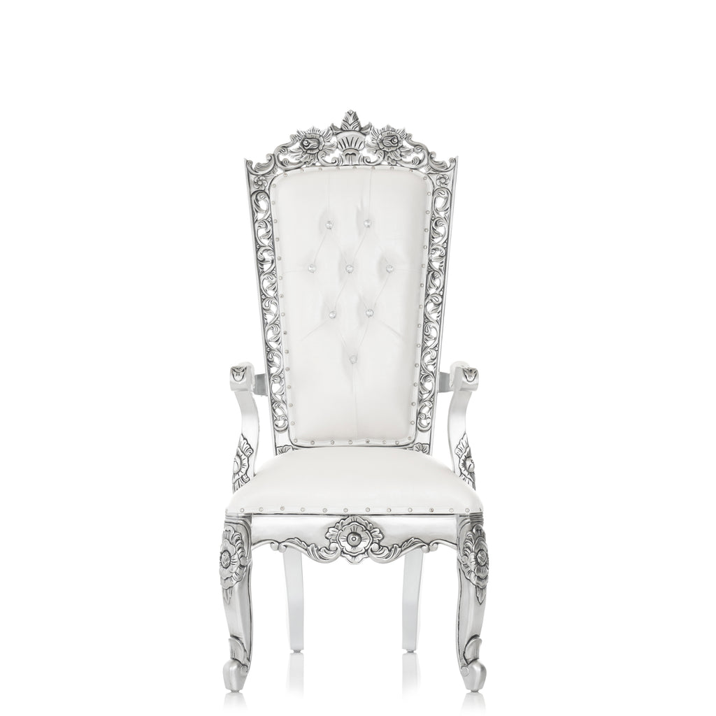 "Queen Raquel" Throne Chair - White / Silver