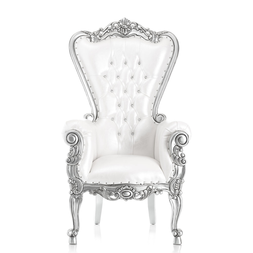 "Queen Tiffany" XL Throne Chair - White / Silver