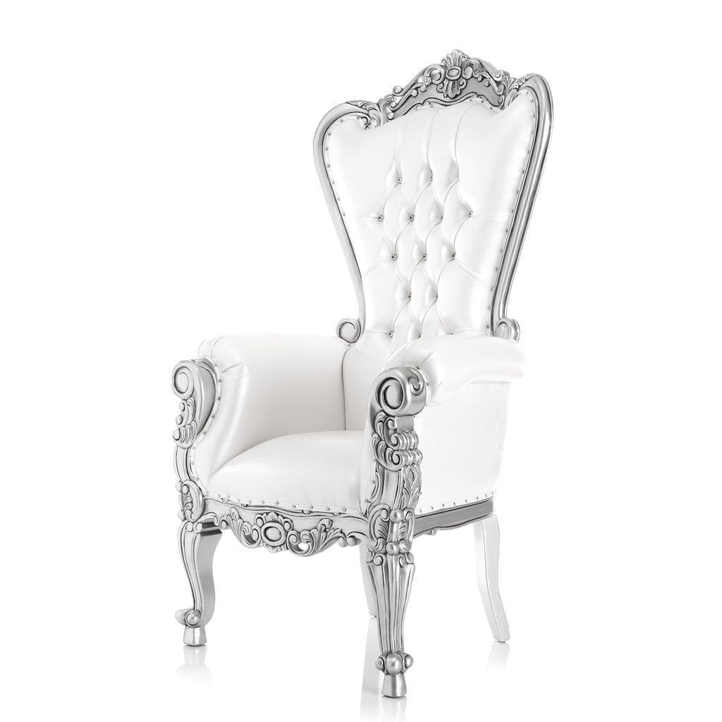 "Queen Tiffany" XL Throne Chair - White / Silver