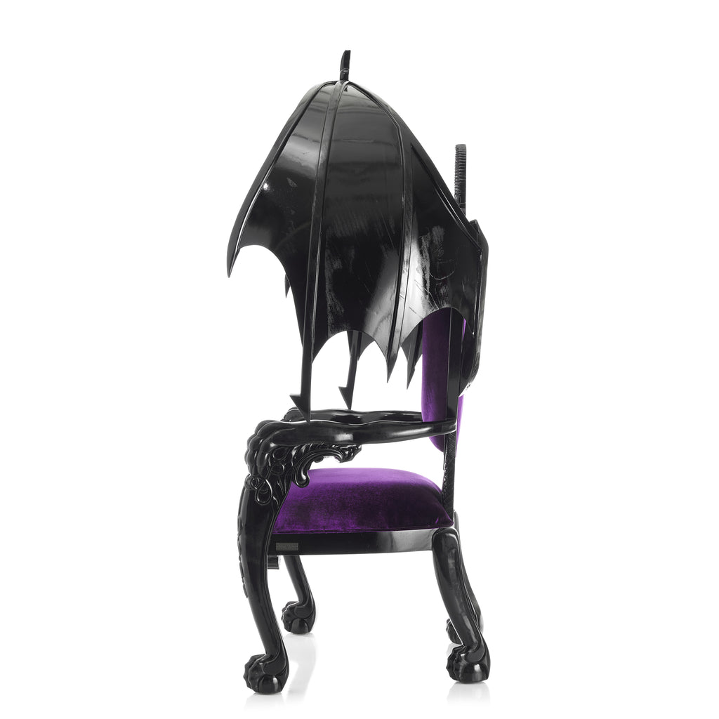 "Cerbera" Gothic Throne Chair - Midnight Purple / Black