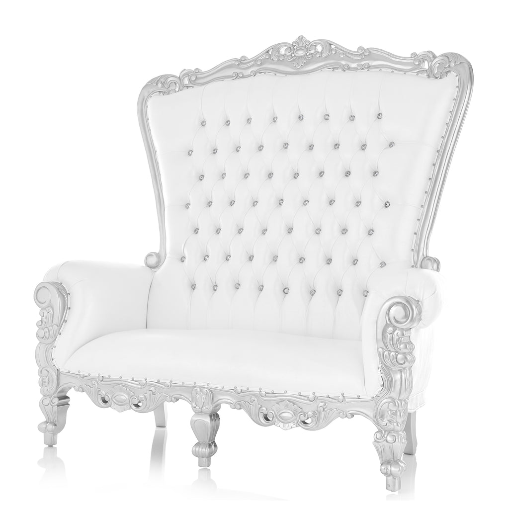 "Queen Tiffany" Love Seat Throne - White / Silver