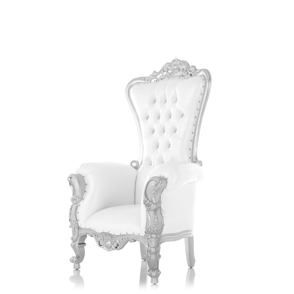 "Queen Tiffany 59" Throne Chair - White / Silver