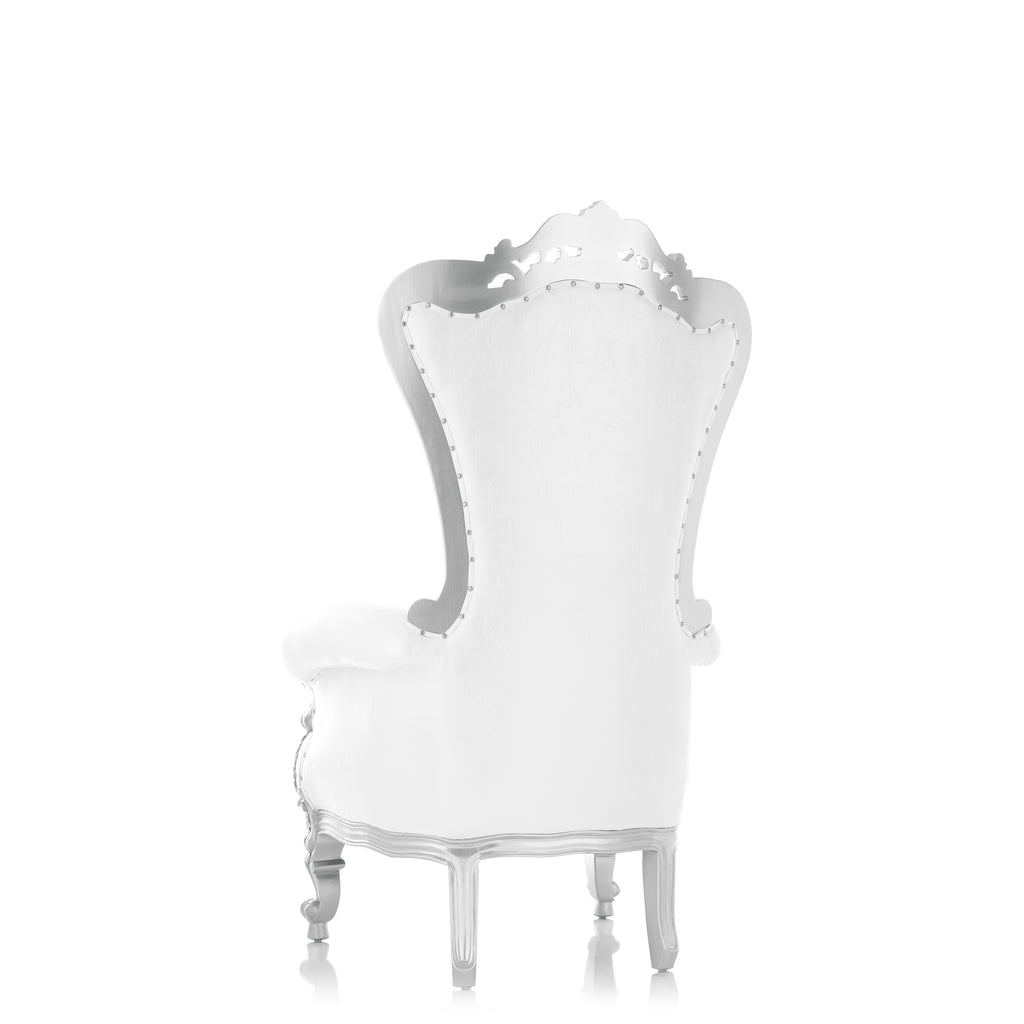 "Queen Tiffany 59" Throne Chair - White / Silver