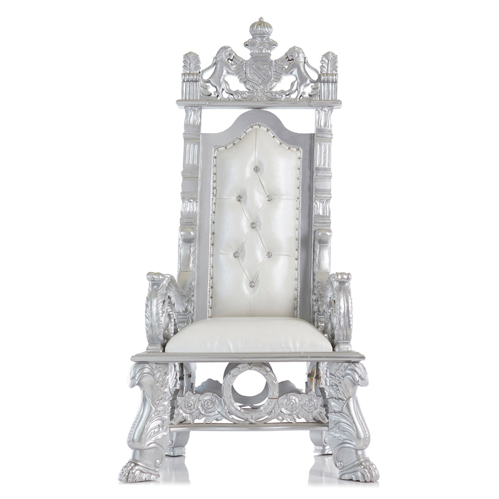 "King Stephen" Throne Chair - White / Silver