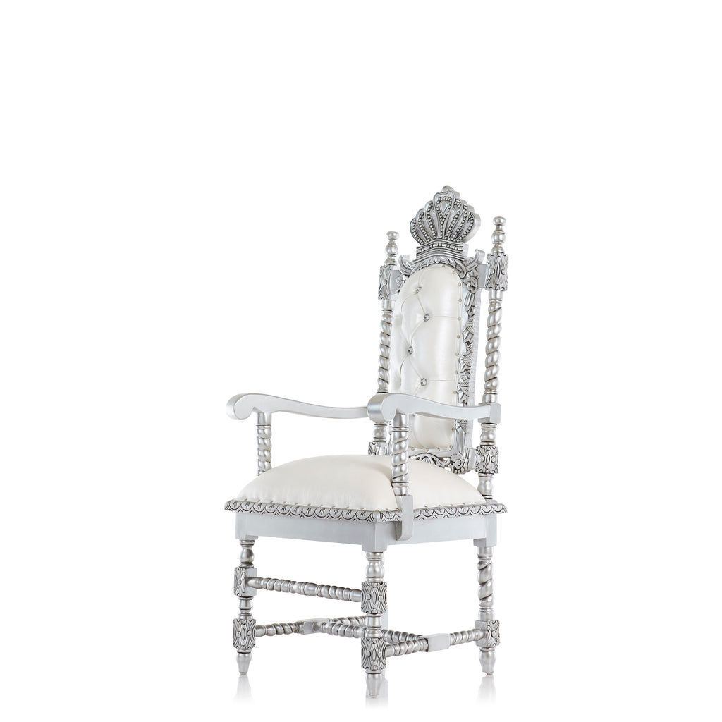 "Cyprian" Throne Chair - White / Silver