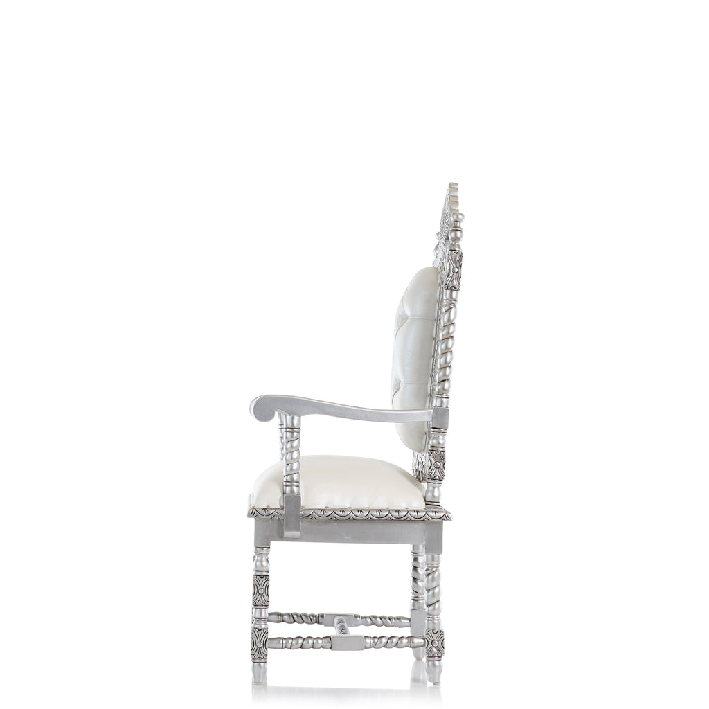"Cyprian" Throne Chair - White / Silver