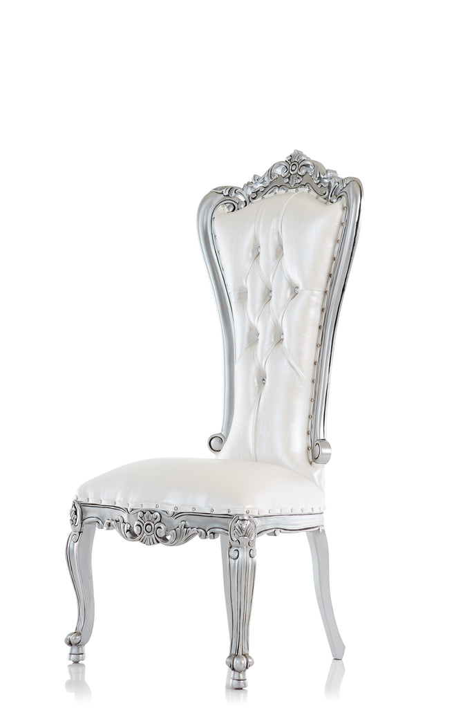 "Valentina" Accent Armless Throne Chair - White / Silver