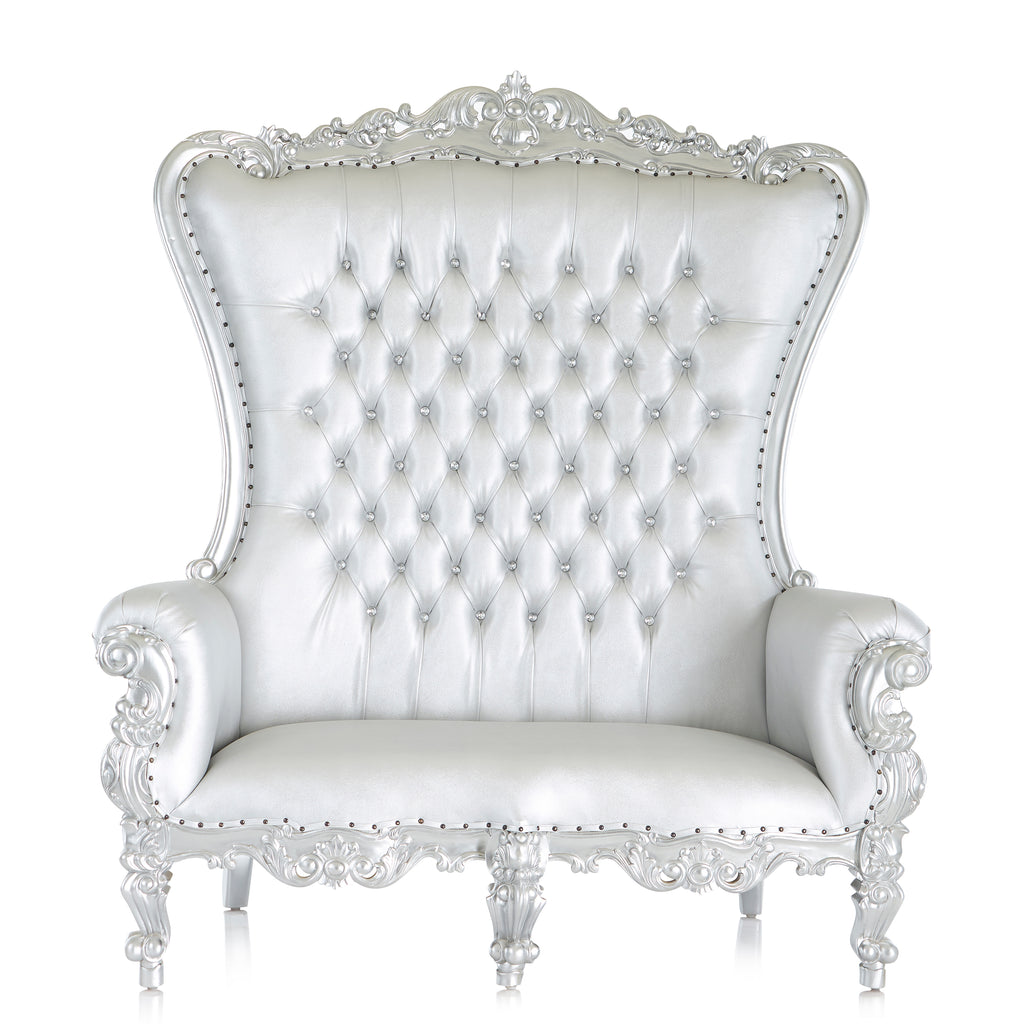 "Queen Tiffany" Love Seat Throne Chair - Silver / Silver