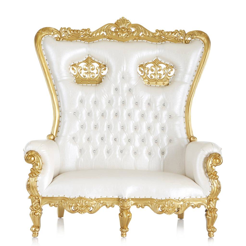 "Crown Tiffany" Love Seat Throne Chair - White / Gold