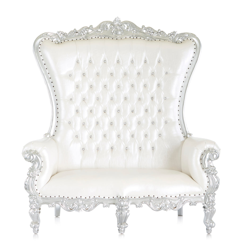"Queen Tiffany 2.0" Love Seat Throne - White / Silver
