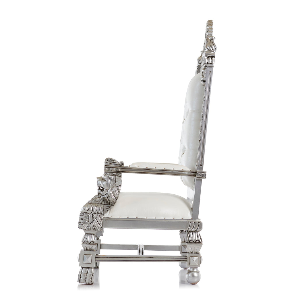 "King Samuel 68" Lion Throne Chair - White / Silver
