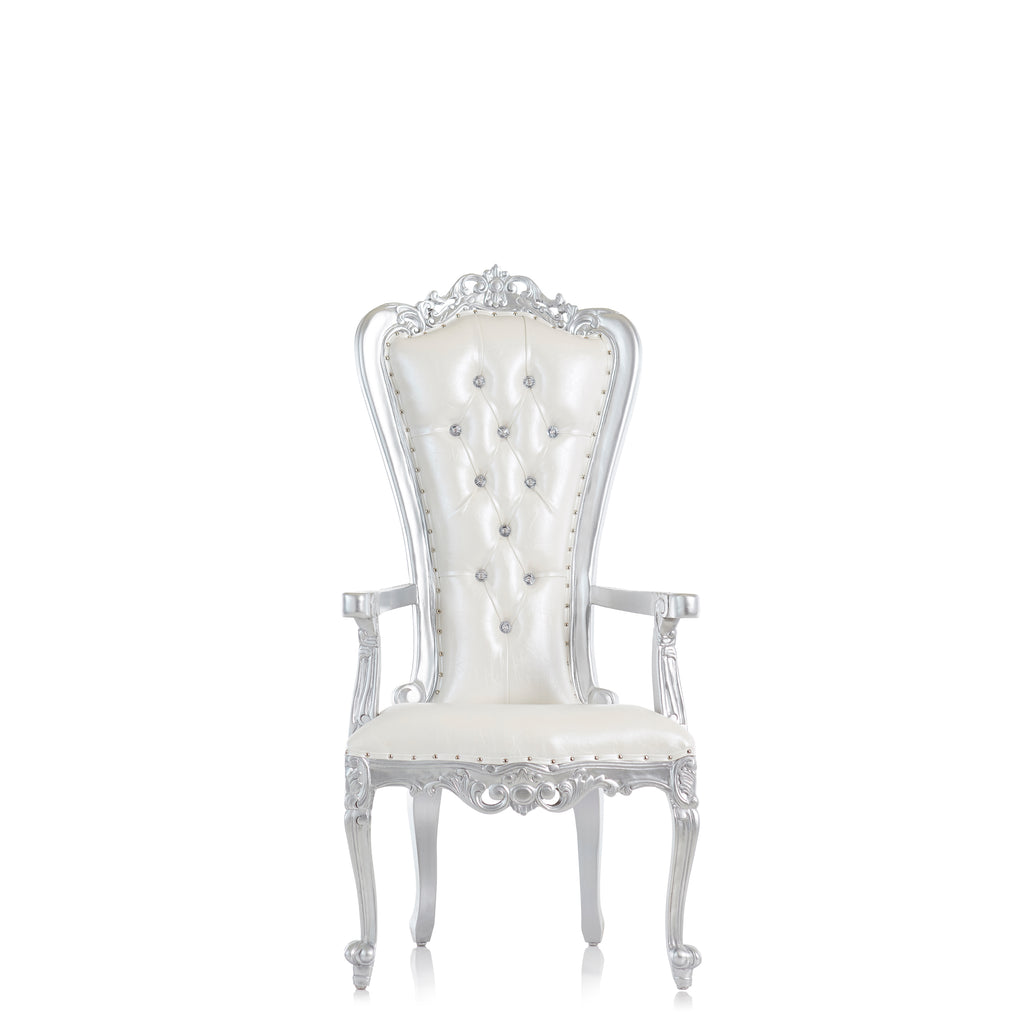 "Valentina" Accent Arm Throne Chair - White / Silver